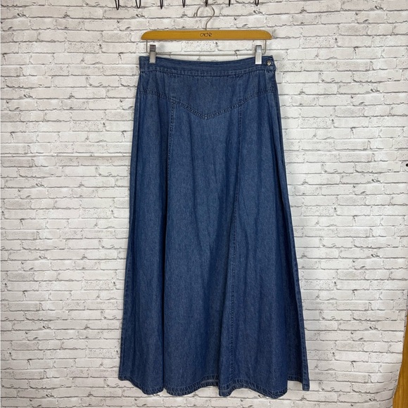 Vintage Southwest Canton Denim Basque Waist A line Maxi Skirt - Picture 2 of 6
